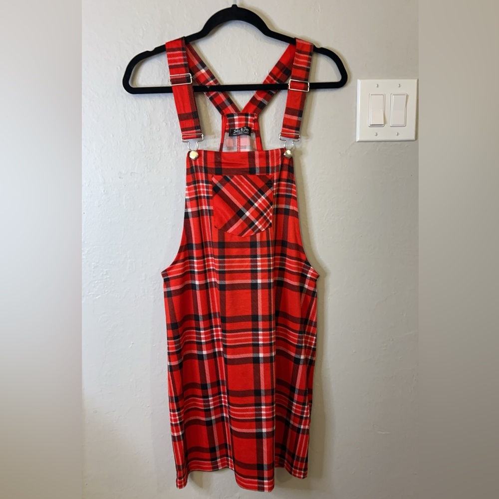 Jolie and Joy Red and Black Plaid Overall Dress - Size L